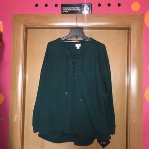 Teal lace up sweater